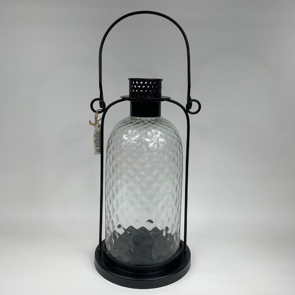 Wrought Iron & Glass Lantern Candle Holder Decor H